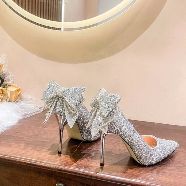 2023 Factory Wholesale Silver High Heels New Summer Sequin Crystal Princess Pumps Trendy Bridal Wedding Shoes 2023 Factory Wholesale Silver High Heels New Summer Sequin Crystal Princess Pumps Trendy Bridal Wedding Shoes