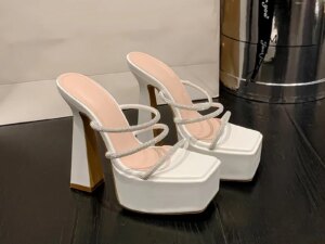 2023 Women's Summer Sexy Sandals 15cm High Heels 5cm Platform New Design Rhinestone Slippers Slip-On Autumn Fashion Trends