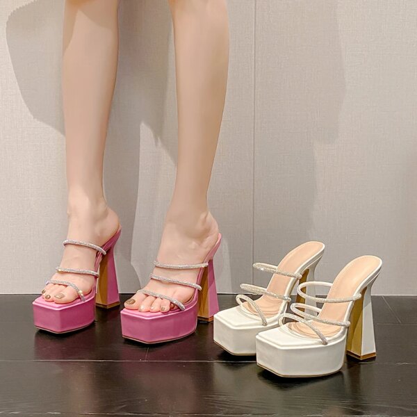 2023 Women's Summer Sexy Sandals 15cm High Heels 5cm Platform New Design Rhinestone Slippers Slip-On Autumn Fashion Trends 2023 Women's Summer Sexy Sandals 15cm High Heels 5cm Platform New Design Rhinestone Slippers Slip-On Autumn Fashion Trends