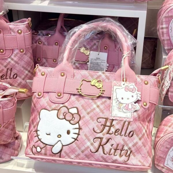 IMG_4940 Hello Kitty Pink Plaid Embroidered Handbag