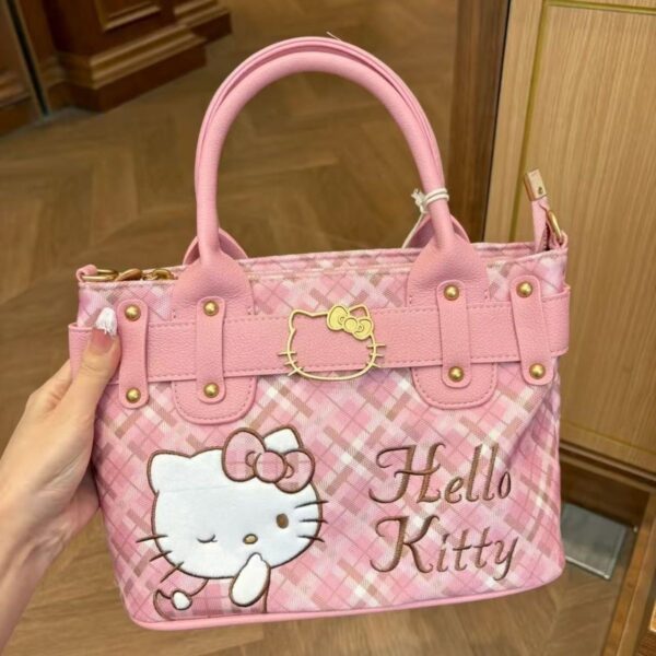 IMG_4941 Hello Kitty Pink Plaid Embroidered Handbag