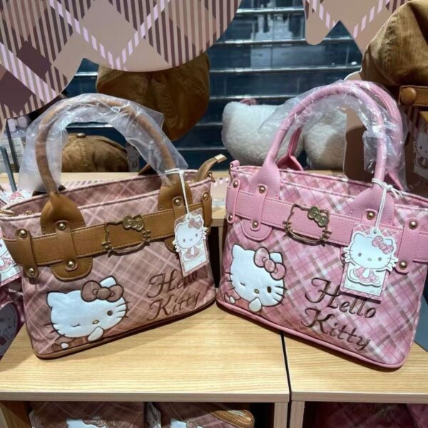 IMG_4943 Hello Kitty Pink Plaid Embroidered Handbag