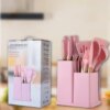 Custom 19 Piece Set of Silica Gel Silicone Kitchen Utensil Set With Wooden Handle and Cuttings Board Storage Bucket