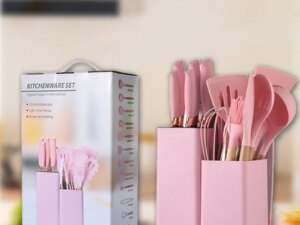 Custom 19 Piece Set of Silica Gel Silicone Kitchen Utensil Set With Wooden Handle and Cuttings Board Storage Bucket Custom 19 Piece Set of Silica Gel Silicone Kitchen Utensil Set With Wooden Handle and Cuttings Board Storage Bucket