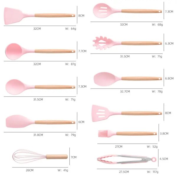 Custom 19 Piece Set of Silica Gel Silicone Kitchen Utensil Set With Wooden Handle and Cuttings Board Storage Bucket Custom 19 Piece Set of Silica Gel Silicone Kitchen Utensil Set With Wooden Handle and Cuttings Board Storage Bucket