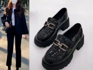 Daren Spring New Women's British Style Loafers Super Fire Black Thick-Sole Slip-On for Summer