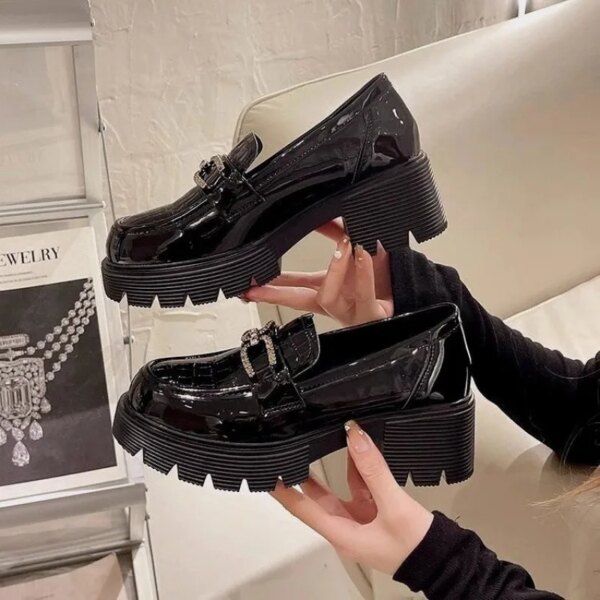 Daren Spring New Women's British Style Loafers Super Fire Black Thick-Sole Slip-On for Summer Daren Spring New Women's British Style Loafers Super Fire Black Thick-Sole Slip-On for Summer