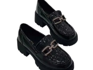 Daren Spring New Women's British Style Loafers Super Fire Black Thick-Sole Slip-On for Summer Daren Spring New Women's British Style Loafers Super Fire Black Thick-Sole Slip-On for Summer