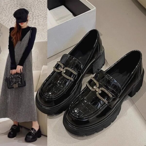 Daren Spring New Women's British Style Loafers Super Fire Black Thick-Sole Slip-On for Summer Daren Spring New Women's British Style Loafers Super Fire Black Thick-Sole Slip-On for Summer