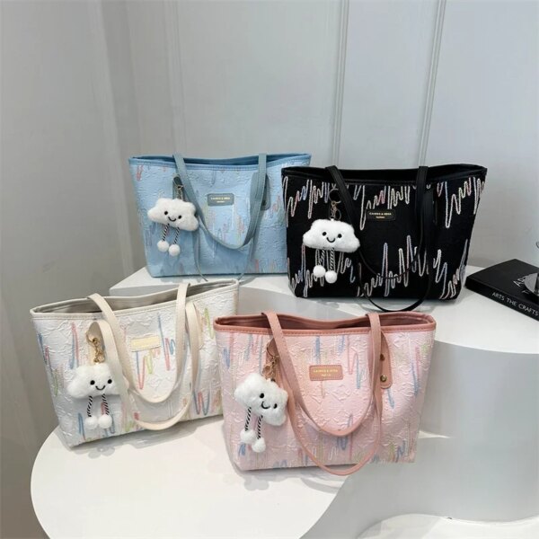 Large Capacity Women's Shoulder Bags Zipper Closure Ladies Totes Bags Handbags with Pendant Large Capacity Women's Shoulder Bags Zipper Closure Ladies Totes Bags Handbags with Pendant