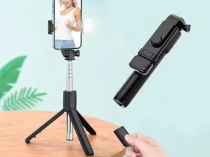 Mini Flexible Extendable Rotating Phone Stand and Selfie Stick with Remote for Mobile Vlogging Live Video and Photo Shooting