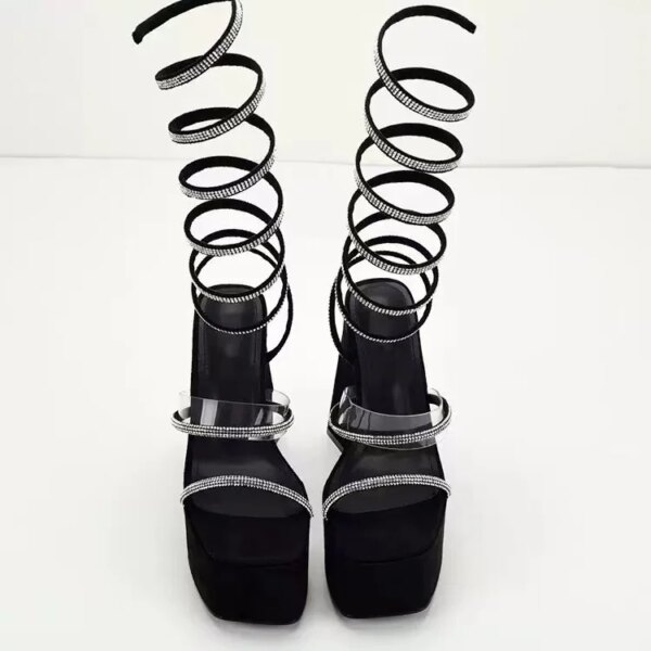 New Style Women's Sandals and High Heels - Ultra-high Triangle Heel Snake-shaped Wrapped Foot Black Sandals - Wholesale Products