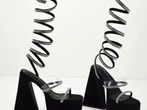 New Style Women's Sandals and High Heels - Ultra-high Triangle Heel Snake-shaped Wrapped Foot Black Sandals - Wholesale Products New Style Women's Sandals and High Heels - Ultra-high Triangle Heel Snake-shaped Wrapped Foot Black Sandals - Wholesale Products