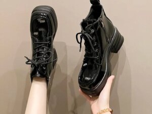 New Thick-soled Casual Shoes, Black Small Leather , British-style Women's Single New Thick-soled Casual Shoes, Black Small Leather , British-style Women's Single