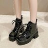 New Thick-soled Casual Shoes, Black Small Leather , British-style Women's Single New Thick-soled Casual Shoes, Black Small Leather , British-style Women's Single