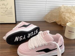 Retro Casual Shoes for Men Women Pink Lightning Letter Sole Skateboard Sneakers Shock-Absorbing Lace-Up Rubber