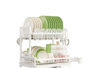 Simple-Style Double-Tier Metal Countertop Bowl Drying Rack Kitchen Storage Mug Utensil Cup Stand Drainage Feature Dish Bowl