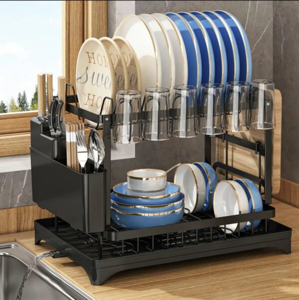 Simple-Style Double-Tier Metal Countertop Bowl Drying Rack Kitchen Storage Mug Utensil Cup Stand Drainage Feature Dish Bowl Simple-Style Double-Tier Metal Countertop Bowl Drying Rack Kitchen Storage Mug Utensil Cup Stand Drainage Feature Dish Bowl