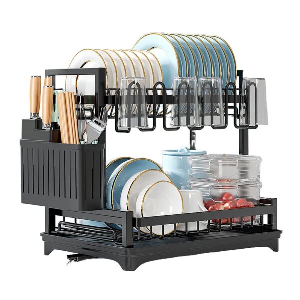 Simple-Style Double-Tier Metal Countertop Bowl Drying Rack Kitchen Storage Mug Utensil Cup Stand Drainage Feature Dish Bowl Simple-Style Double-Tier Metal Countertop Bowl Drying Rack Kitchen Storage Mug Utensil Cup Stand Drainage Feature Dish Bowl