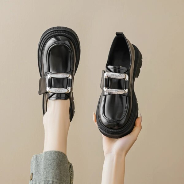 Women's Elegant Ballet Fashion Platform Loafers Retro Small Leather Shoes with Light Chunky Heels Preppy Slip-On for Summer Women's Elegant Ballet Fashion Platform Loafers Retro Small Leather Shoes with Light Chunky Heels Preppy Slip-On for Summer