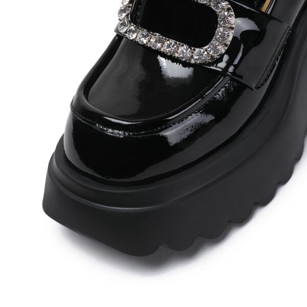 Women's Sporty Round-Toe Slim Stiletto Work Shoes Slip-On Sparkly Rhinestone-Accented Loafers Crystal Buckle Genuine Leather Women's Sporty Round-Toe Slim Stiletto Work Shoes Slip-On Sparkly Rhinestone-Accented Loafers Crystal Buckle Genuine Leather