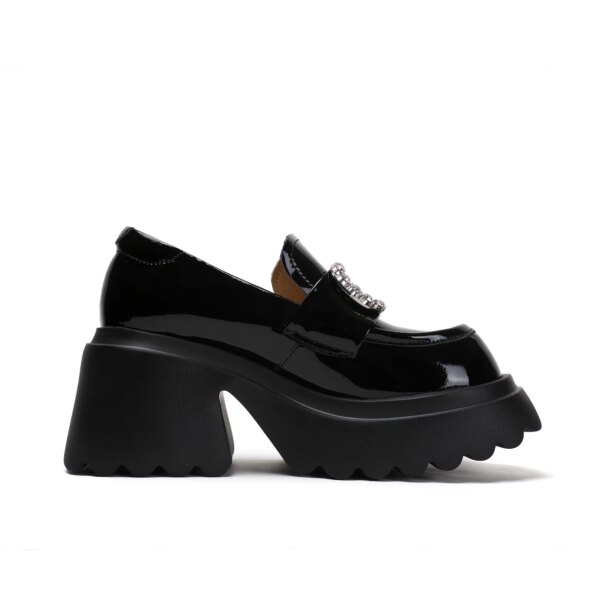 Women's Sporty Round-Toe Slim Stiletto Work Shoes Slip-On Sparkly Rhinestone-Accented Loafers Crystal Buckle Genuine Leather Women's Sporty Round-Toe Slim Stiletto Work Shoes Slip-On Sparkly Rhinestone-Accented Loafers Crystal Buckle Genuine Leather