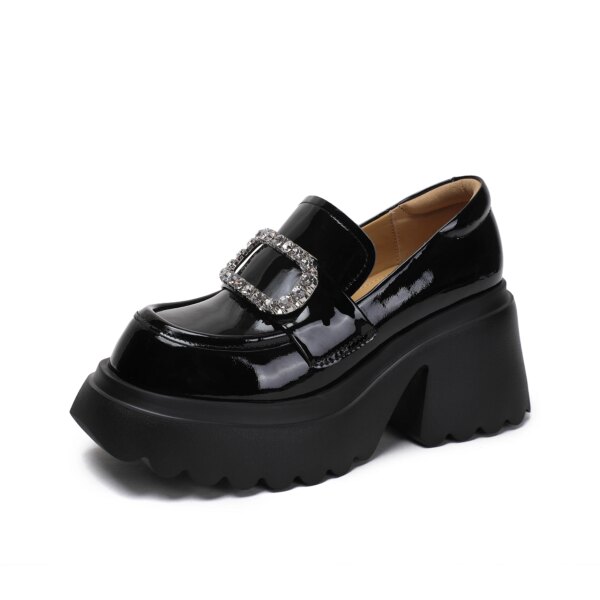Women's Sporty Round-Toe Slim Stiletto Work Shoes Slip-On Sparkly Rhinestone-Accented Loafers Crystal Buckle Genuine Leather Women's Sporty Round-Toe Slim Stiletto Work Shoes Slip-On Sparkly Rhinestone-Accented Loafers Crystal Buckle Genuine Leather